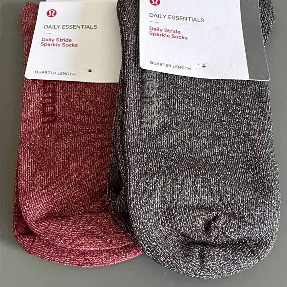 Lululemon 2 Pair Red & Black Daily Stride Sparkle Socks - Quarter Length Large